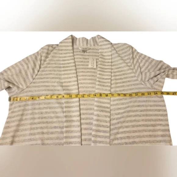 CJ Banks Gray White Striped Open Front Cardigan Sweater 1X Plus Size - Picture 7 of 11